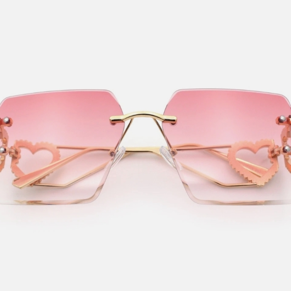 NWT Rimless Pink Gradient Sunglasses with Gold Bridge and Heart Accent